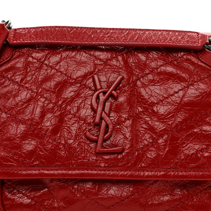 Saint Laurent Crinkled Calfskin Matelasse Monogram Baby Niki Chain Satchel Rouge Eros 5 of 10