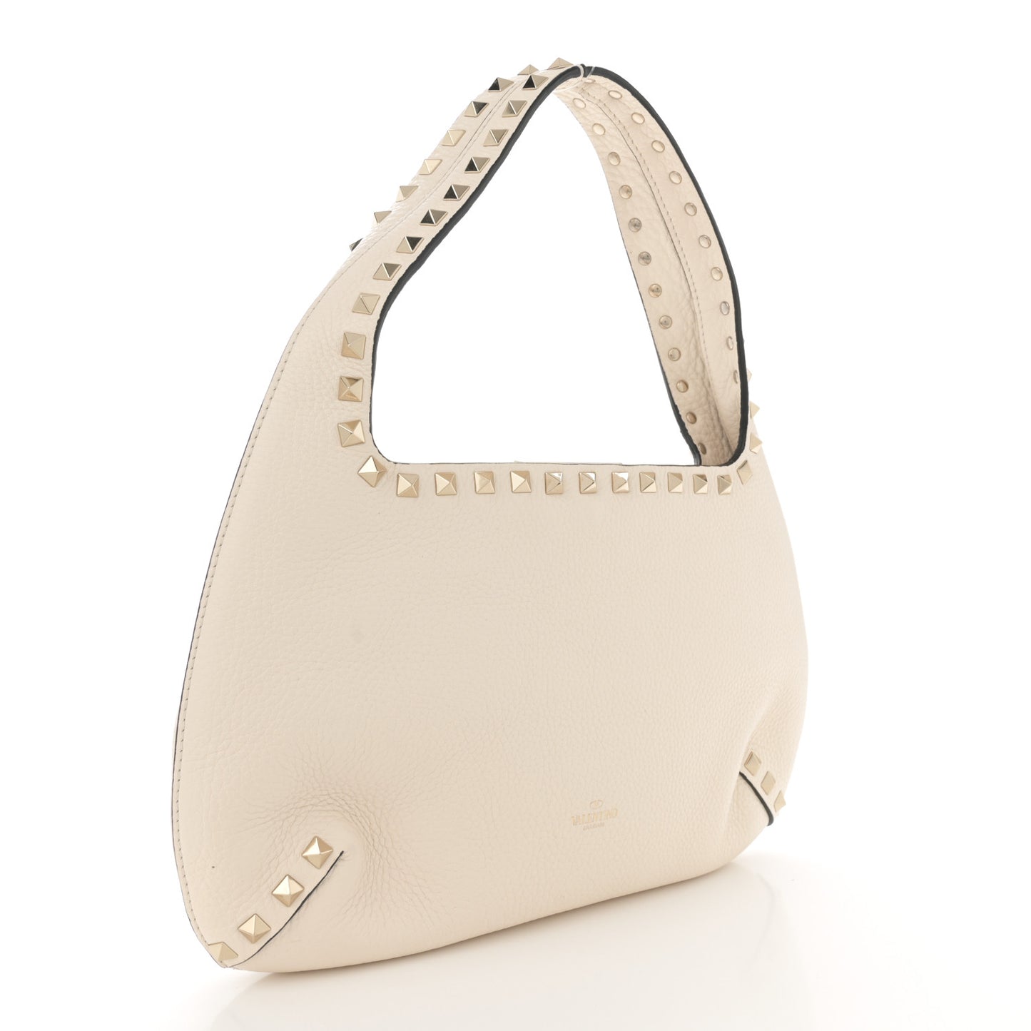 Pebbled Calfskin Small Rockstud Flip Lock Hobo White
