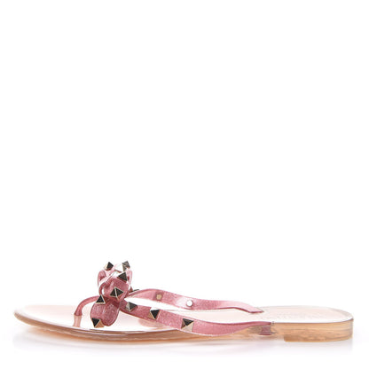 Valentino Garavani PVC Jelly Glitter Rockstud Bow Thong Sandals 38 Pink 1 of 9
