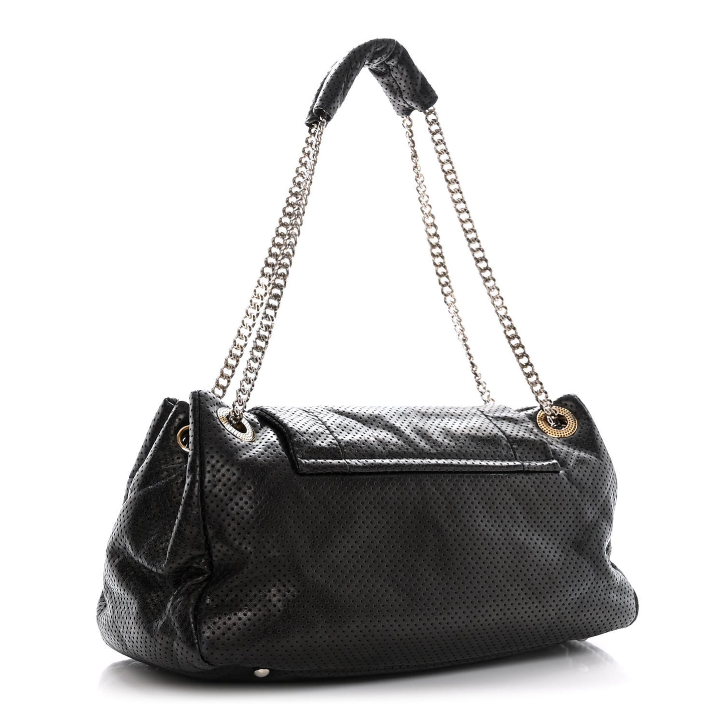 Calfskin Perforated Large Drill Accordion Flap Black