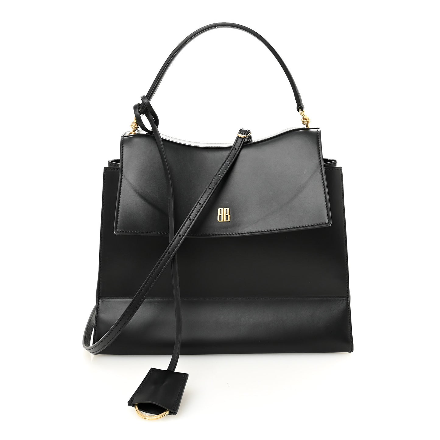 Natural Smooth Calfskin Medium Nano Top Handle Handbag Black