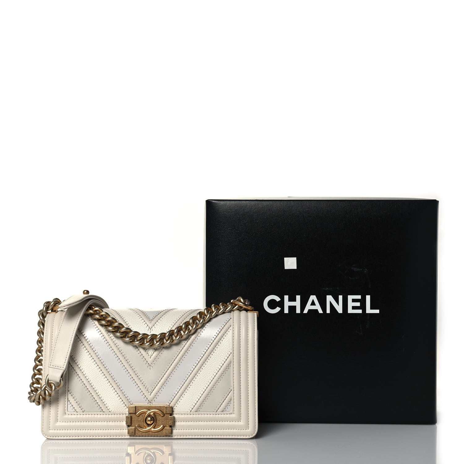 Chanel Caviar Suede Calfskin Chevron Medium Boy Flap White 16 of 16