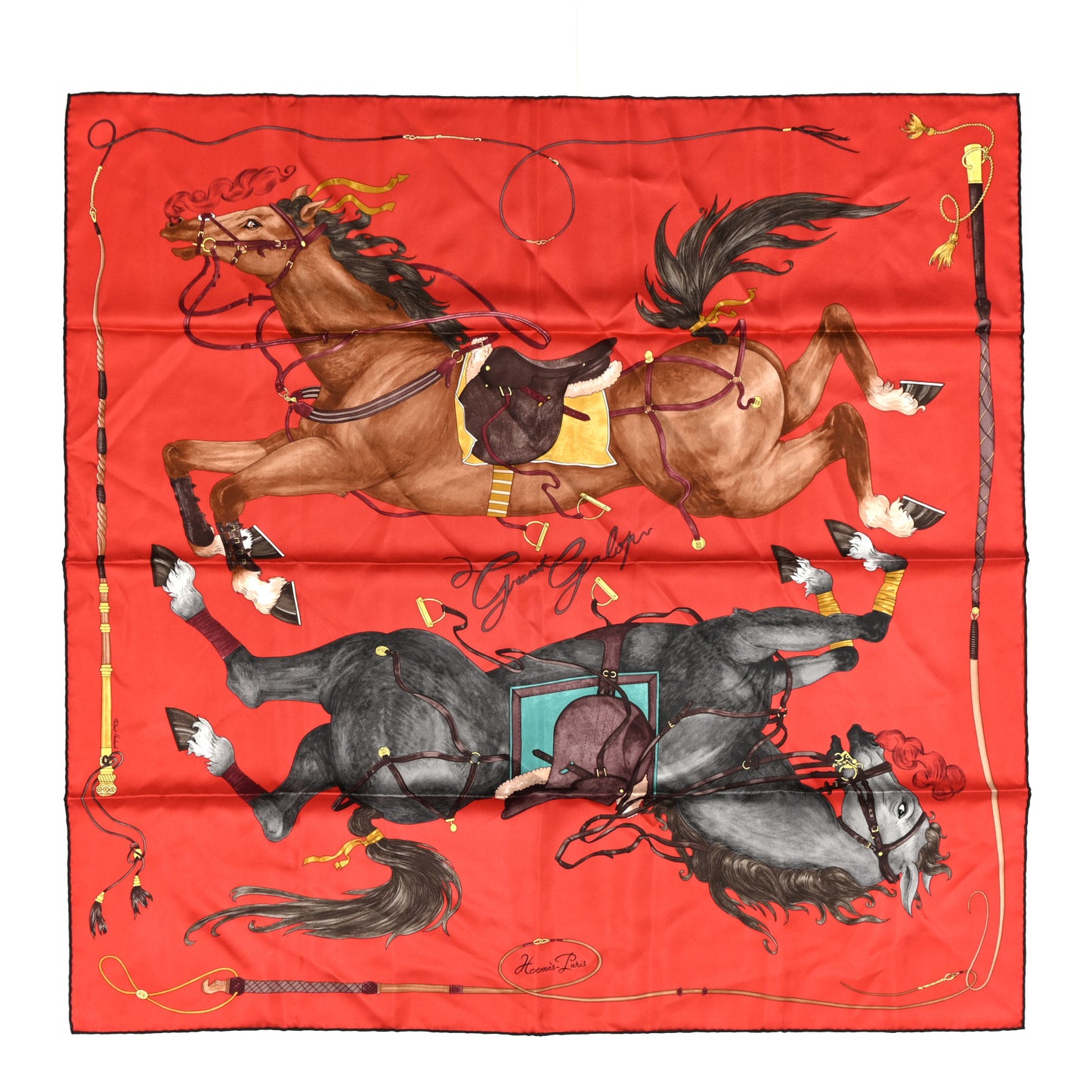 Silk Grand Galop Scarf 90  Rouge Cuir Sepia