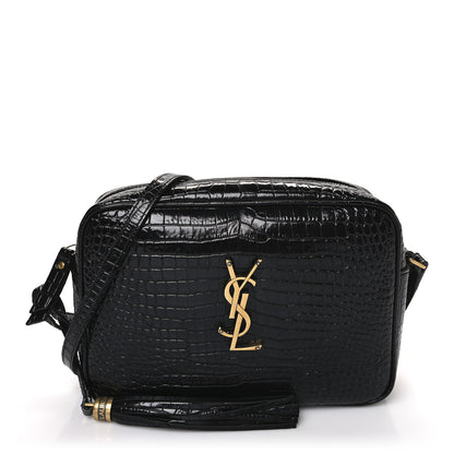 Saint Laurent Patent Calfskin Crocodile Embossed Monogram Lou Camera Bag Black 1 of 13