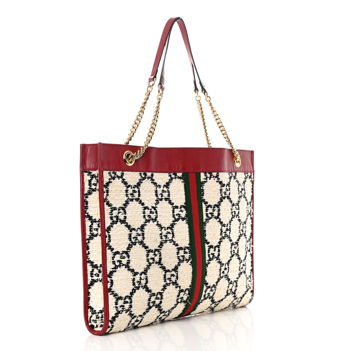 Tweed GG Monogram Large Rajah Chain Tote White Black Romantic Cherry
