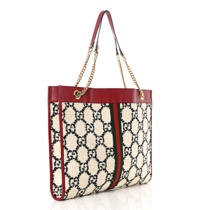 Gucci Tweed GG Monogram Large Rajah Chain Tote White Black Romantic Cherry 4 of 19