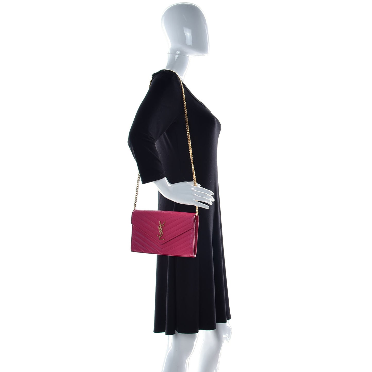 Grain De Poudre Matelasse Chevron Monogram Chain Wallet Rose Clair
