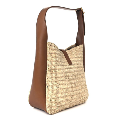 Saint Laurent Raffia Calfskin Le 5 A 7 Small Hobo Natural Brick 4 of 13