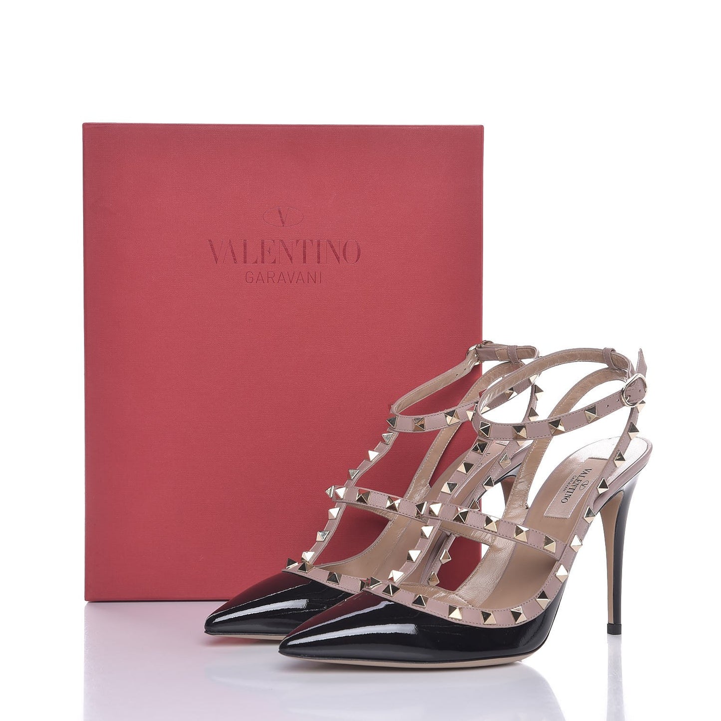Patent Nappa Rockstud Ankle Strap 100mm Pumps 40.5 Black Poudre