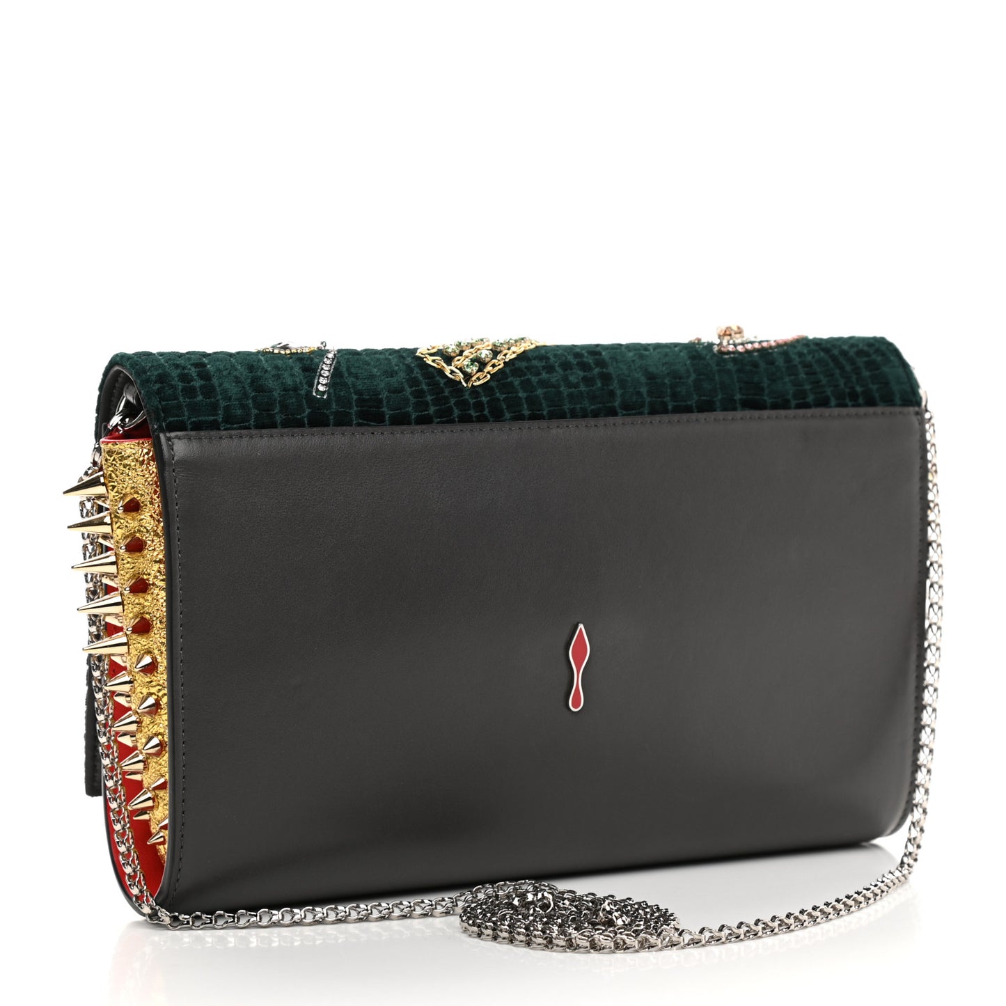 Calfskin Beaded Chain Wallet Dark Gray