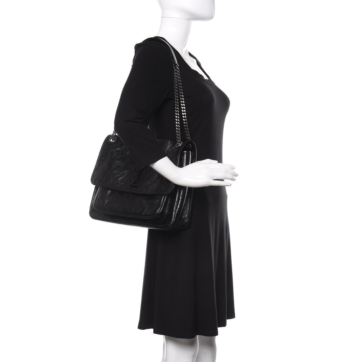 Saint Laurent Crinkled Calfskin Matelasse Monogram Large Niki Chain Satchel Black 2 of 9