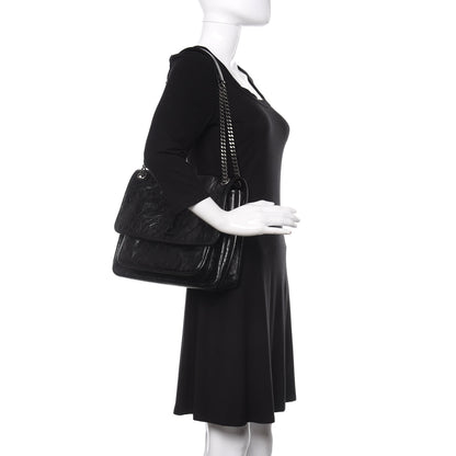 Saint Laurent Crinkled Calfskin Matelasse Monogram Large Niki Chain Satchel Black 2 of 9