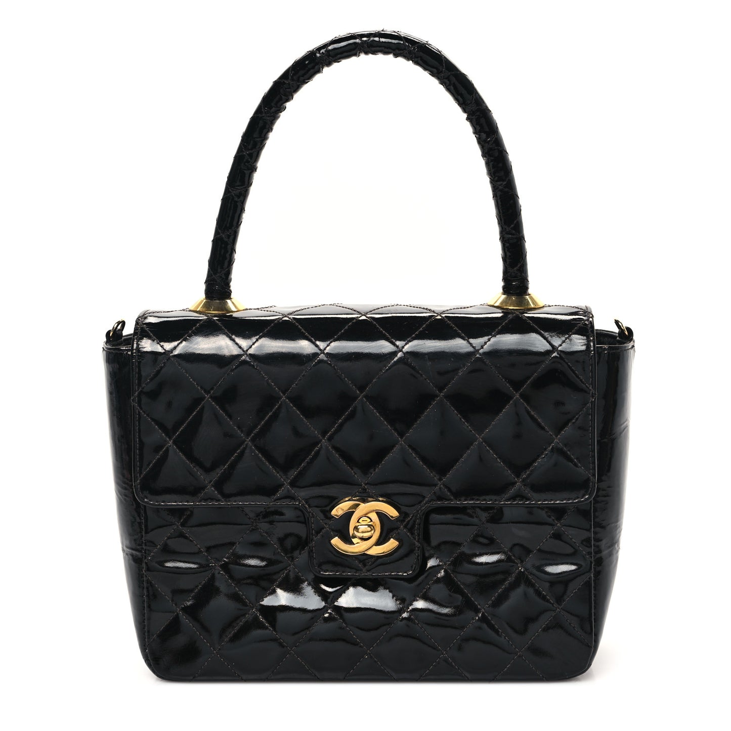 Patent Quilted Small Kelly Flap Bag Black