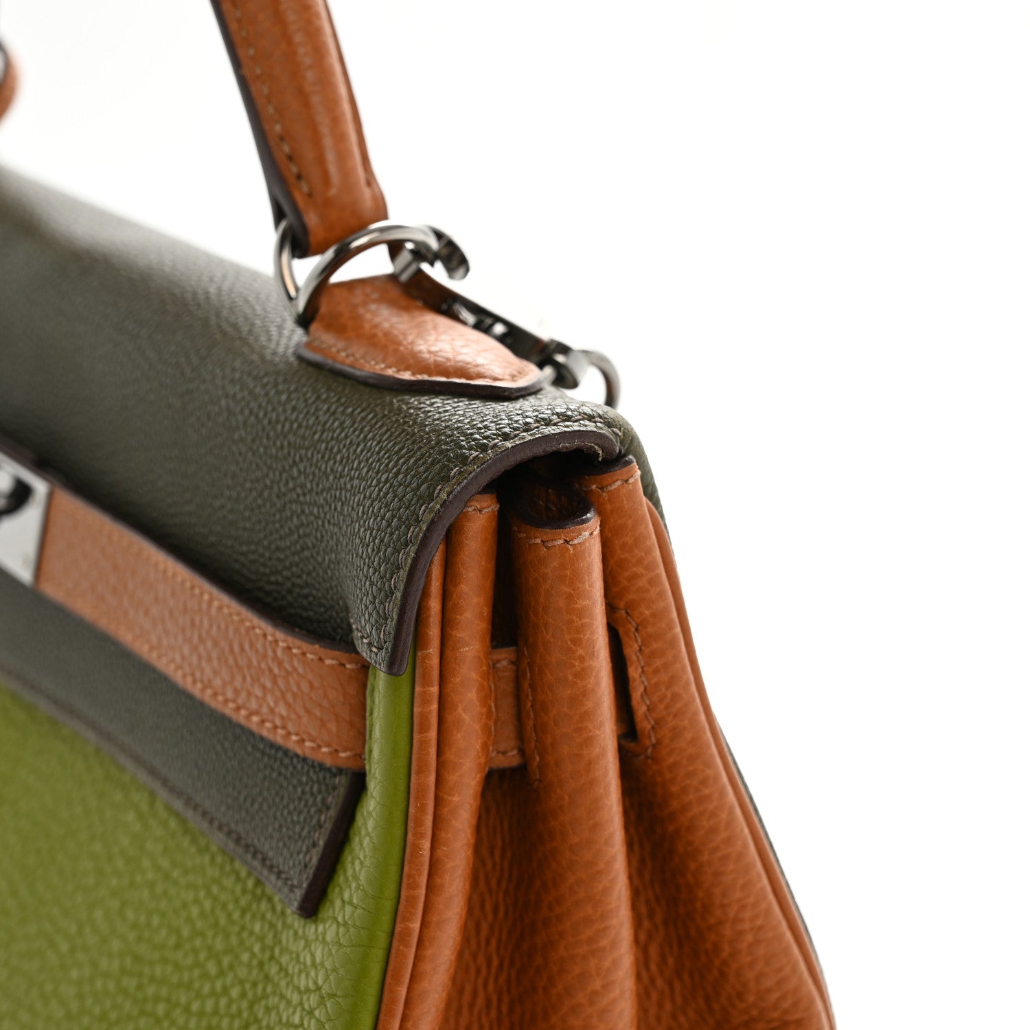 Hermes Fjord Togo Tri-Color Kelly Retourne 32 Vert Anis Gold Vert
