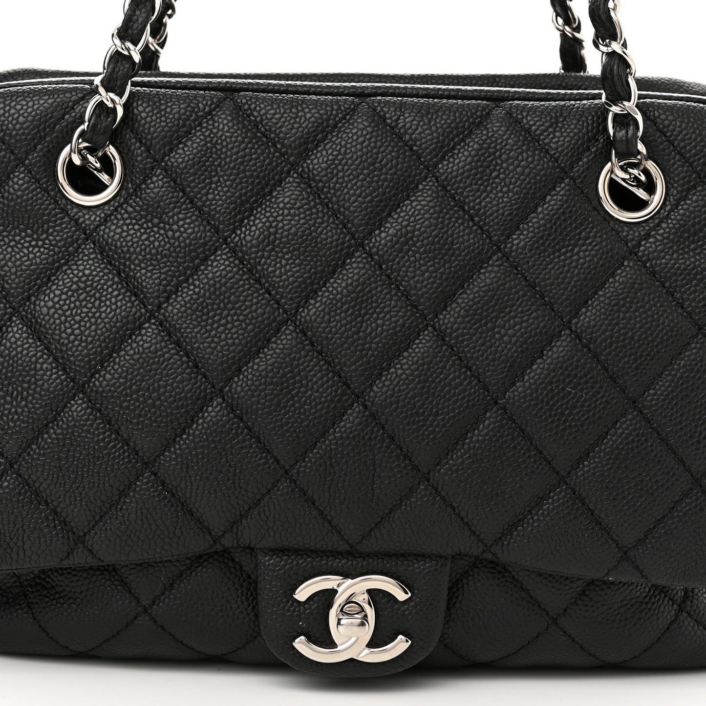 Caviar Quilted Travel Flap Tote Black
