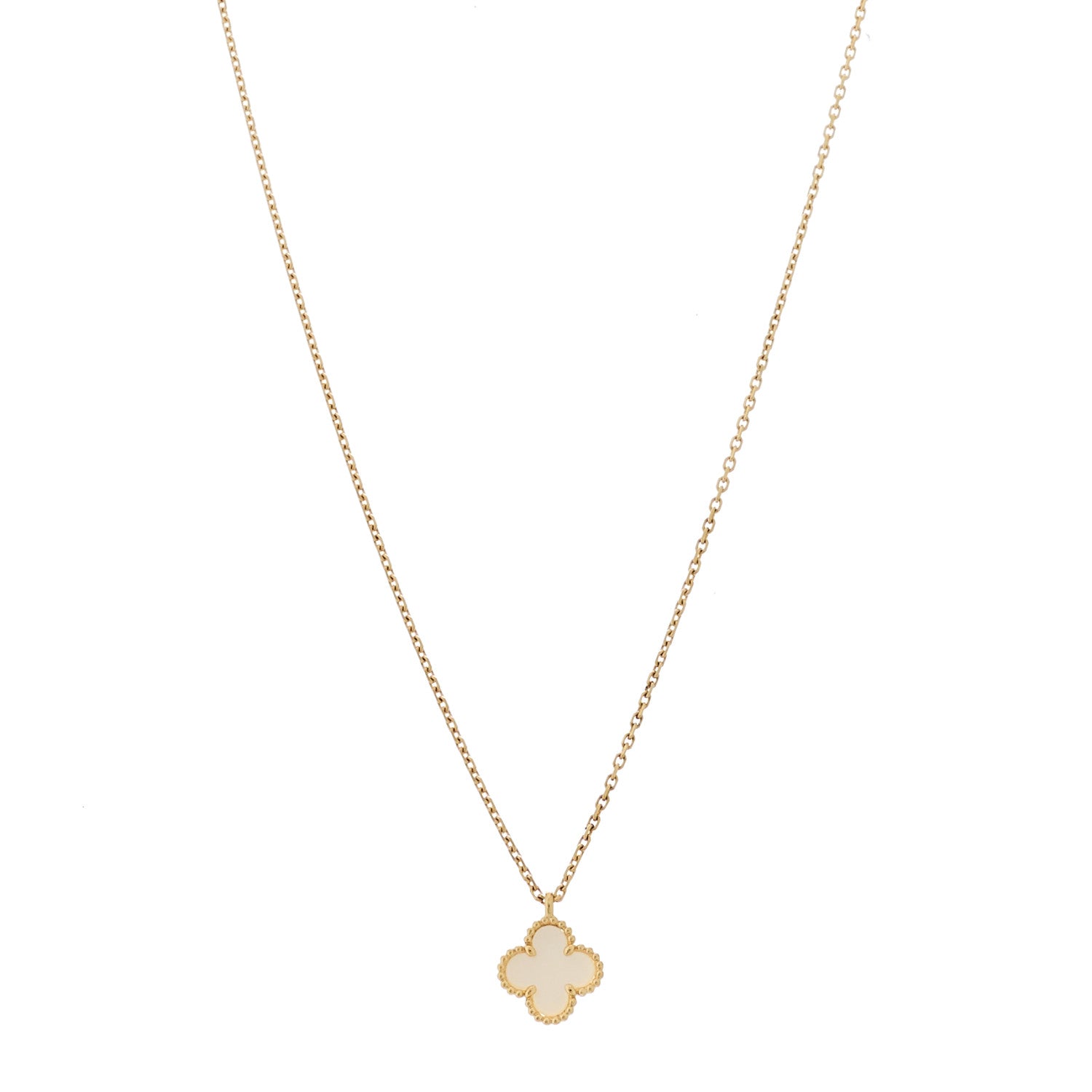 Van Cleef & Arpels 18K Yellow Gold Mother of Pearl Sweet Alhambra Pendant Necklace 1 of 6