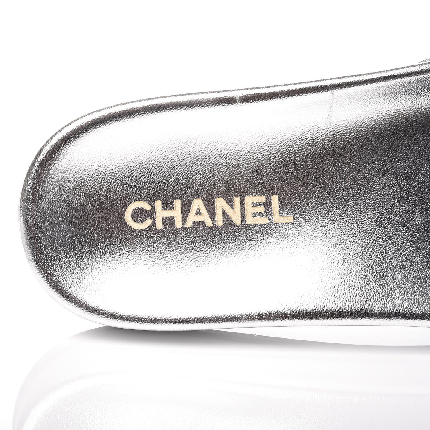 Metallic Lambskin Chain Flat Sandals 42 Silver