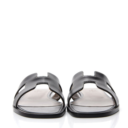 Hermes Box Calfskin Oran Sandals 37 Black 2 of 9