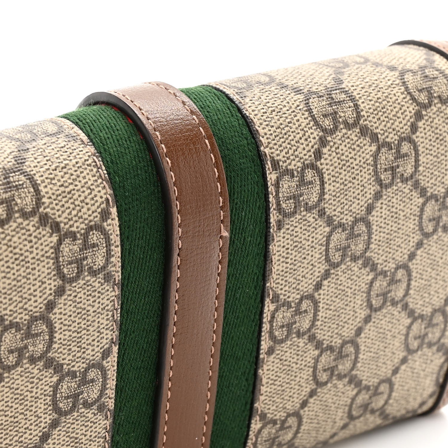Gucci GG Supreme Monogram Azalea Calfskin Web Jackie 1961 Chain Wallet Beige Ebony Brown Sugar 12 of 14