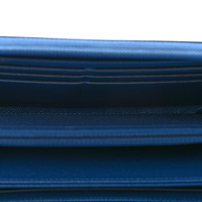 Chanel Caviar Quilted Large Boy Zip Around Wallet Blue 6 of 10