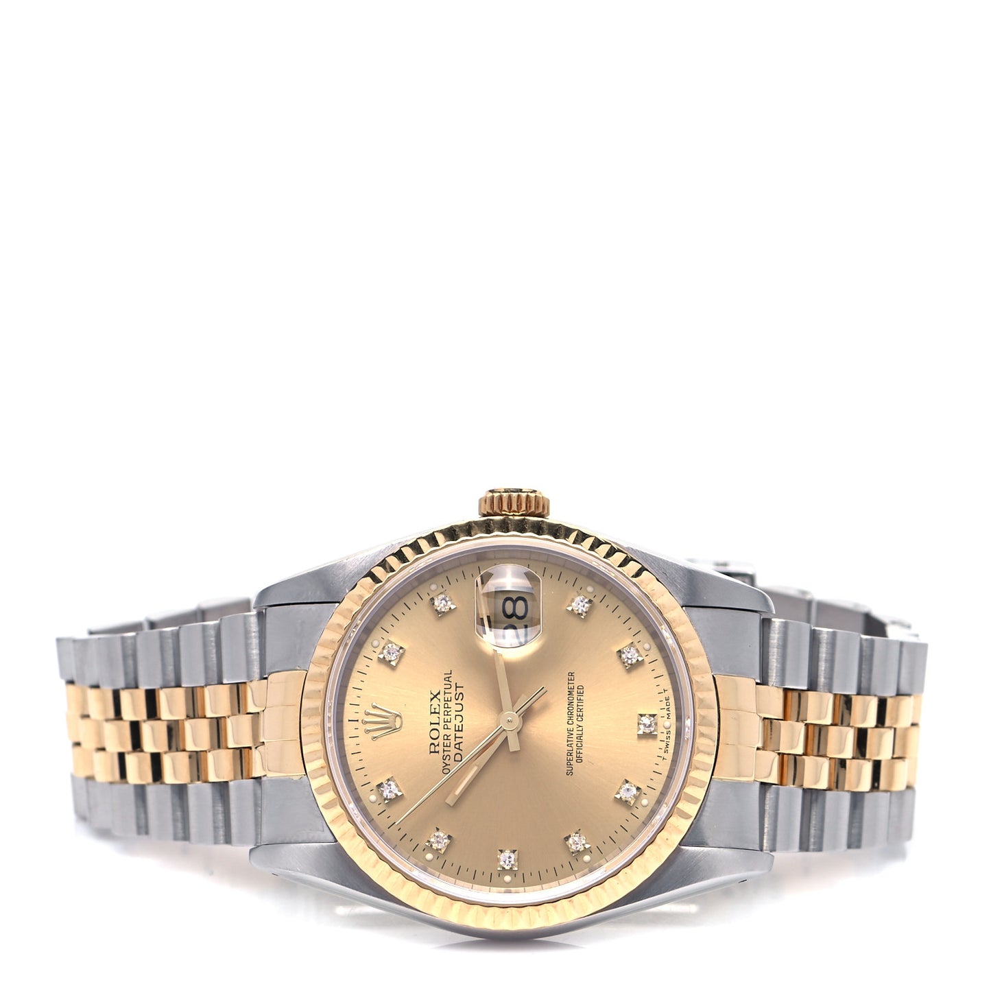 Stainless Steel 18K Yellow Gold Diamond 36mm Oyster Perpetual Datejust Watch Champagne 16233