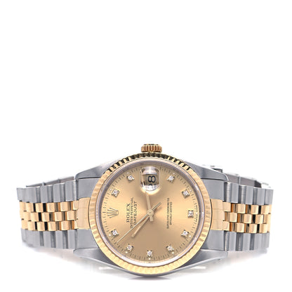 Rolex Stainless Steel 18K Yellow Gold Diamond 36mm Oyster Perpetual Datejust Watch Champagne 16233 2 of 4