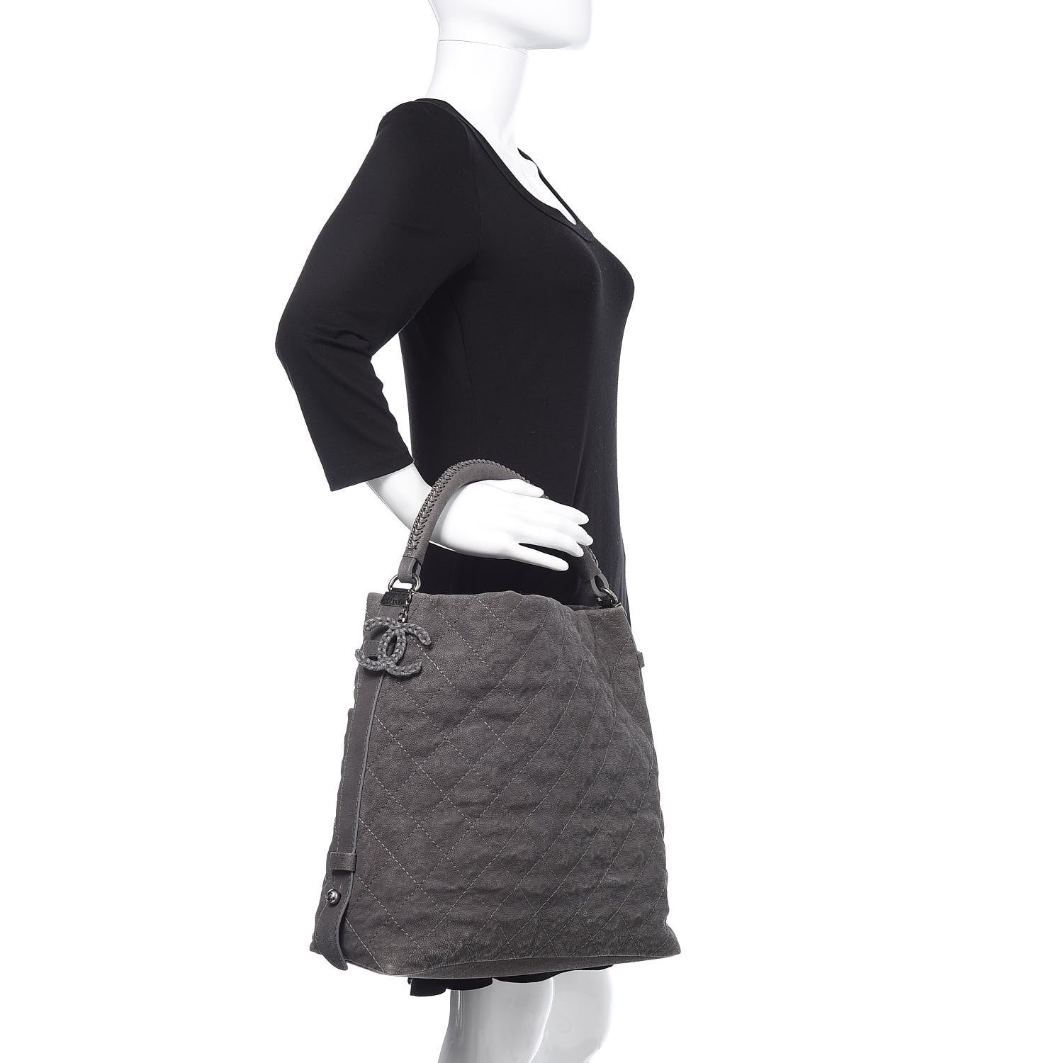 Chanel Iridescent Caviar Quilted Boy Handle Hobo Dark Grey 2 of 13