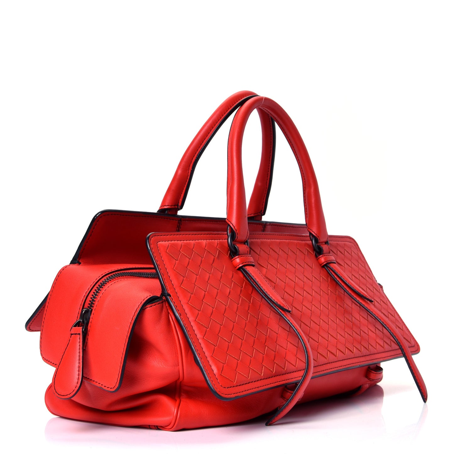 Nappa Intrecciato Medium Monaco Satchel Red