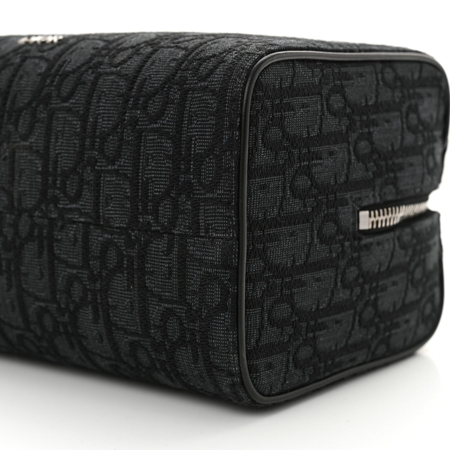 Oblique Jacquard Grained Calfskin Lingot Toiletry Bag Black