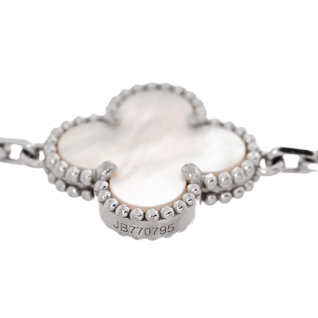 18K White Gold Mother of Pearl 5 Motifs Vintage Alhambra Bracelet