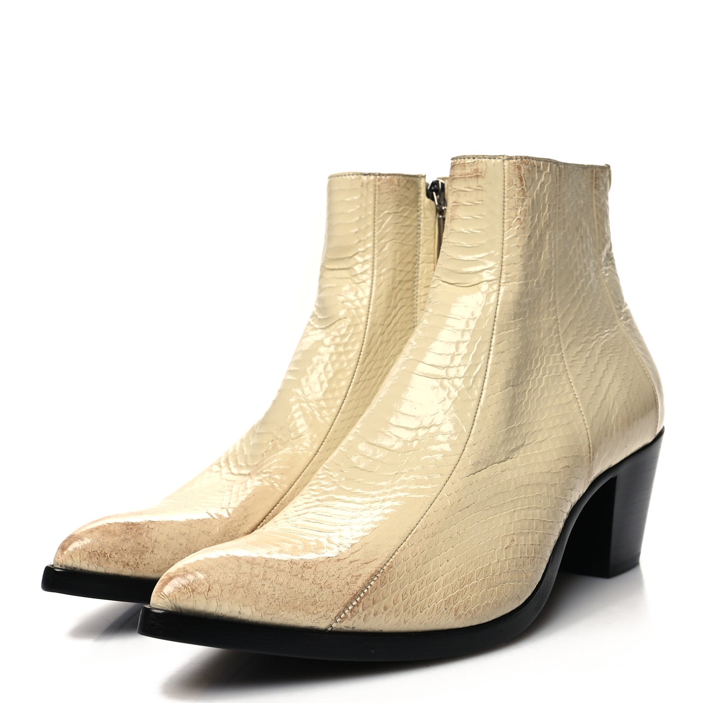 Lacquered Snakeskin Ayers Finn 60 Crop Zip Boots 38.5 Cream