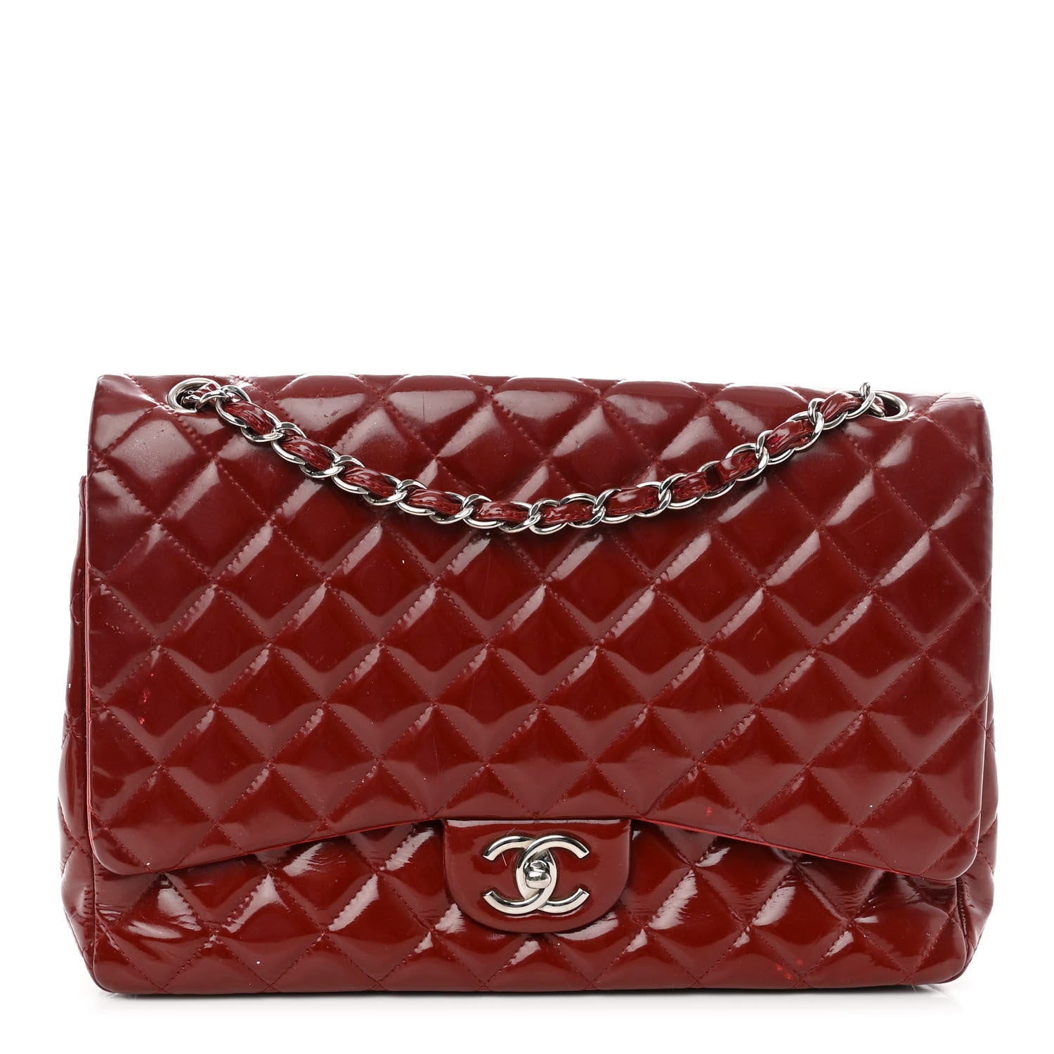 Chanel Patent Quilted Maxi Double Flap Red 1 of 19