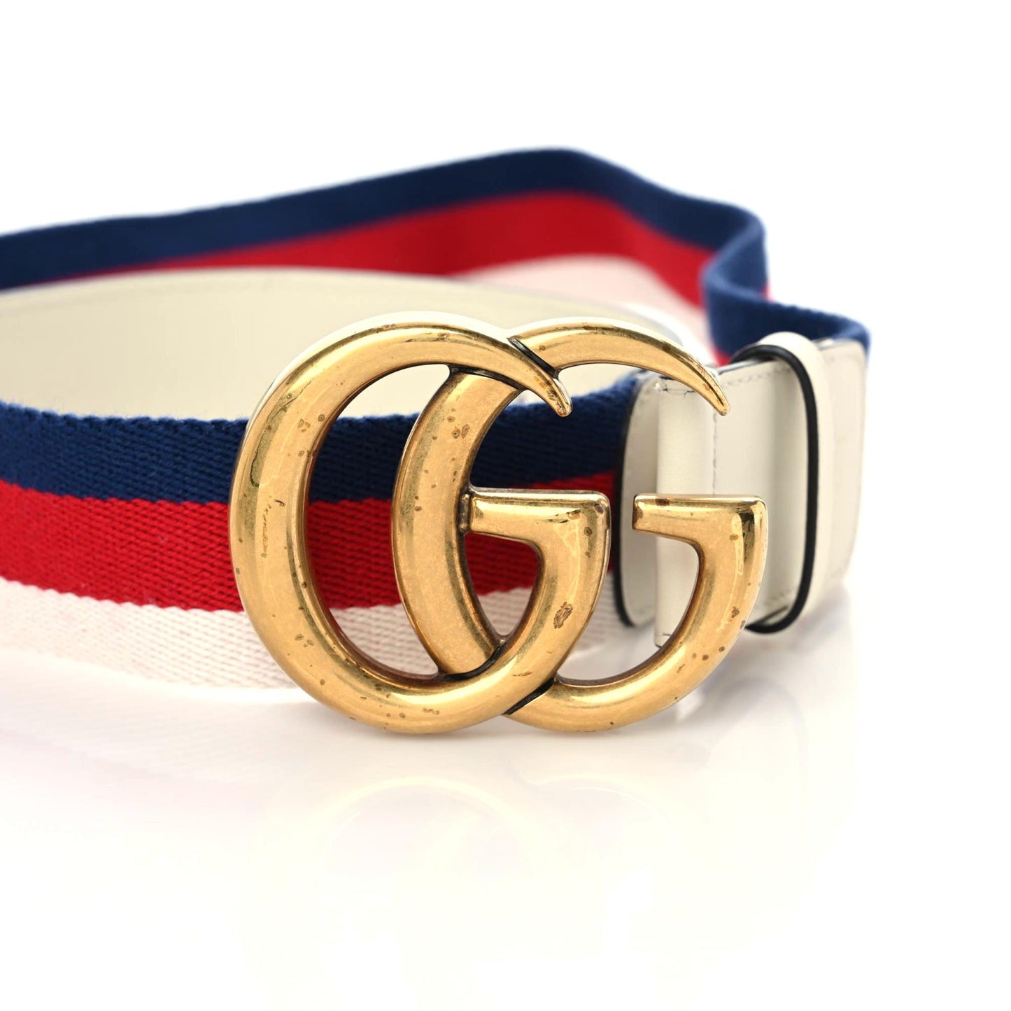 Nylon Calfskin Sylvie Web Double G 40mm Belt 85 34 Mystic White Hibiscus Red Maritime