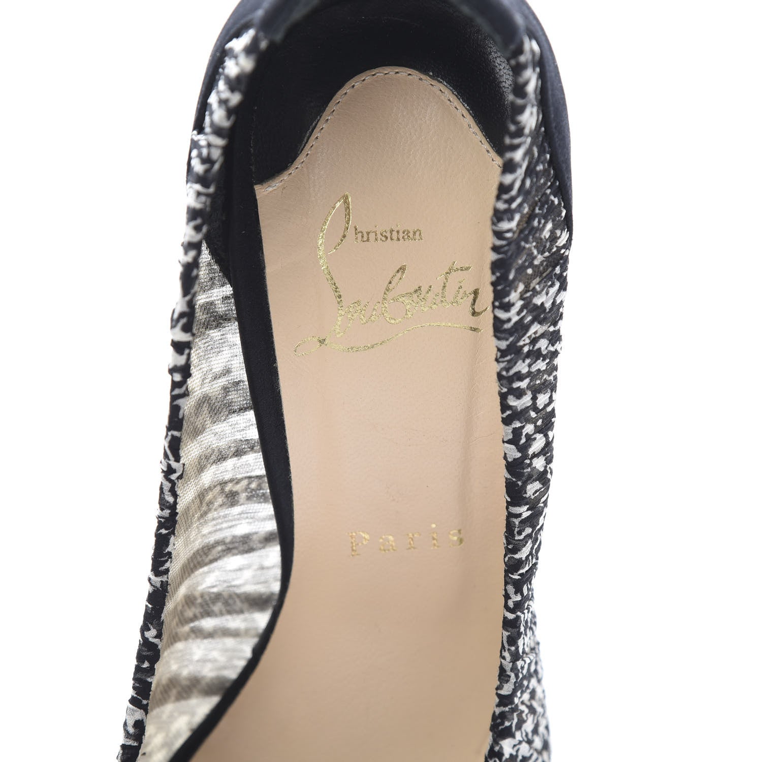 Christian Louboutin Satin Chiffon Ambrosina Pumps 36 Black White 6 of 9