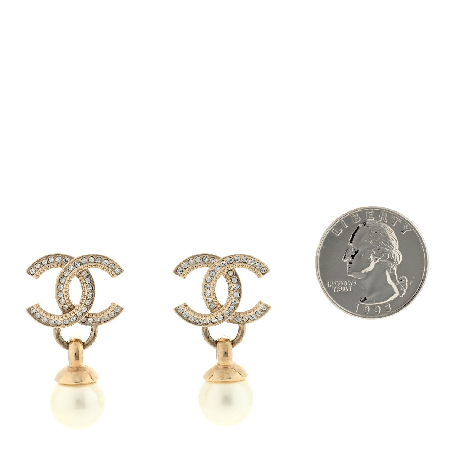 Chanel Crystal Pearl CC Drop Earrings Gold 2 of 4