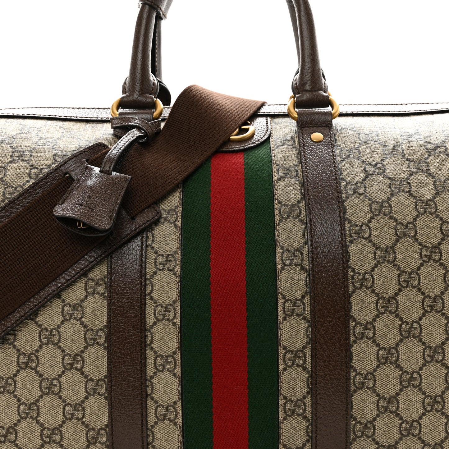 GG Supreme Monogram Textured Dollar Calfskin Web Medium Savoy Duffle Bag Beige Ebony New Acero