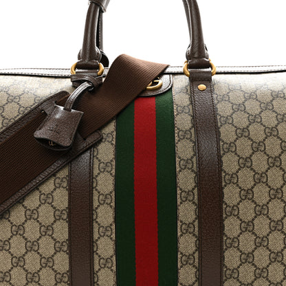 Gucci GG Supreme Monogram Textured Dollar Calfskin Web Medium Savoy Duffle Bag Beige Ebony New Acero 6 of 11