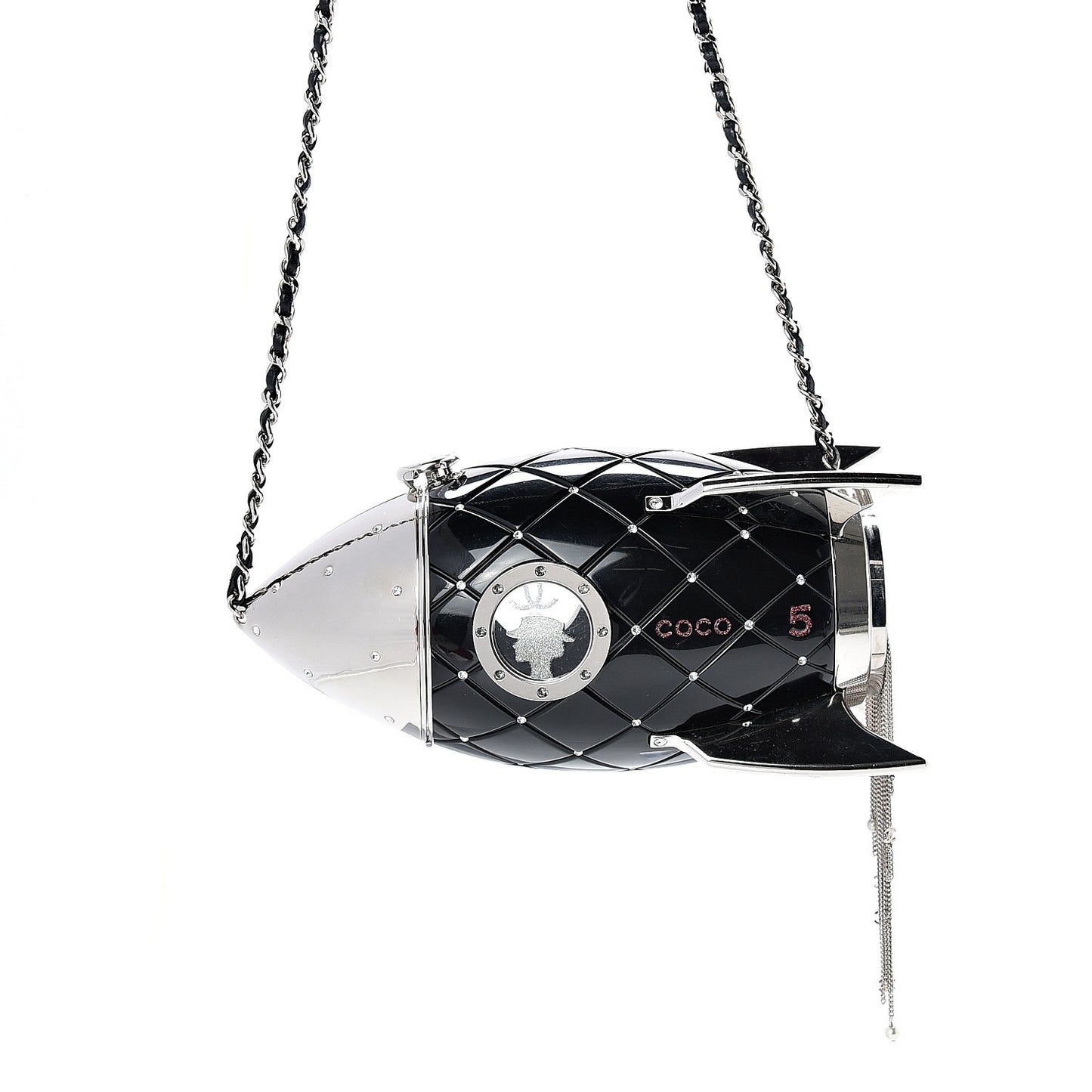 Plexiglass Crystal Rocket Ship Minaudière Clutch Black