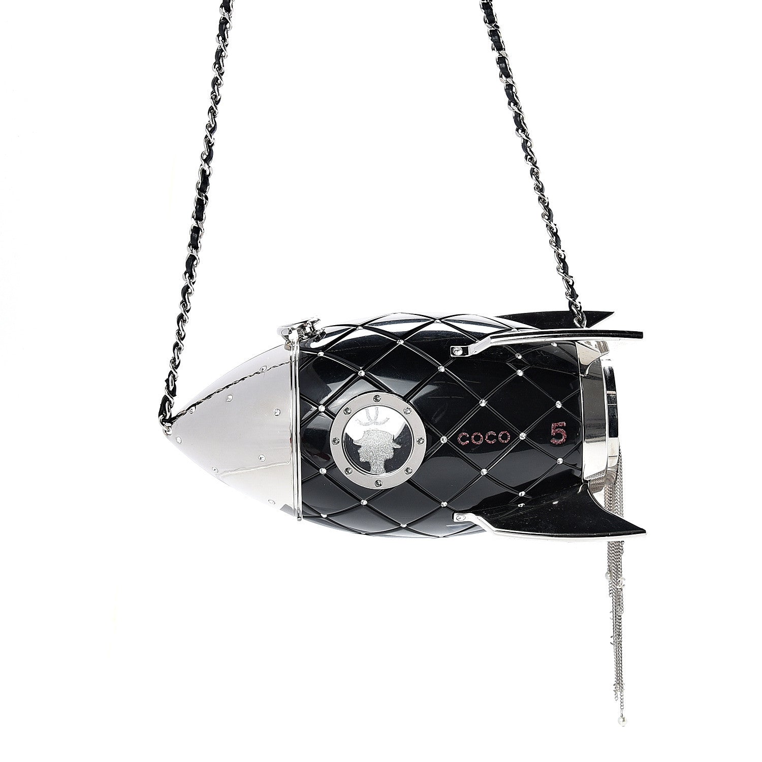 Chanel Plexiglass Crystal Rocket Ship Minaudière Clutch Black 2 of 10
