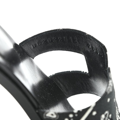Hermes Cotton Canvas Printed Les Cles Bandana Oran Sandals 37 Black 8 of 9
