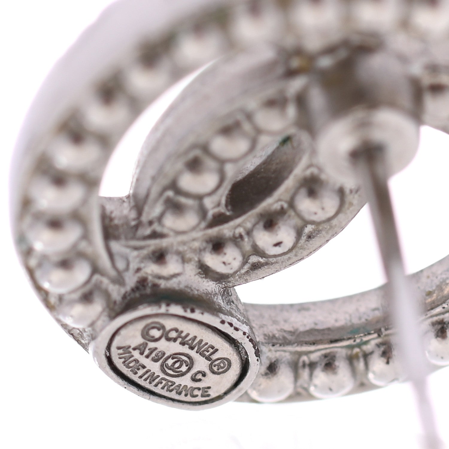 Chanel Crystal CC Round Earrings Silver 4 of 4