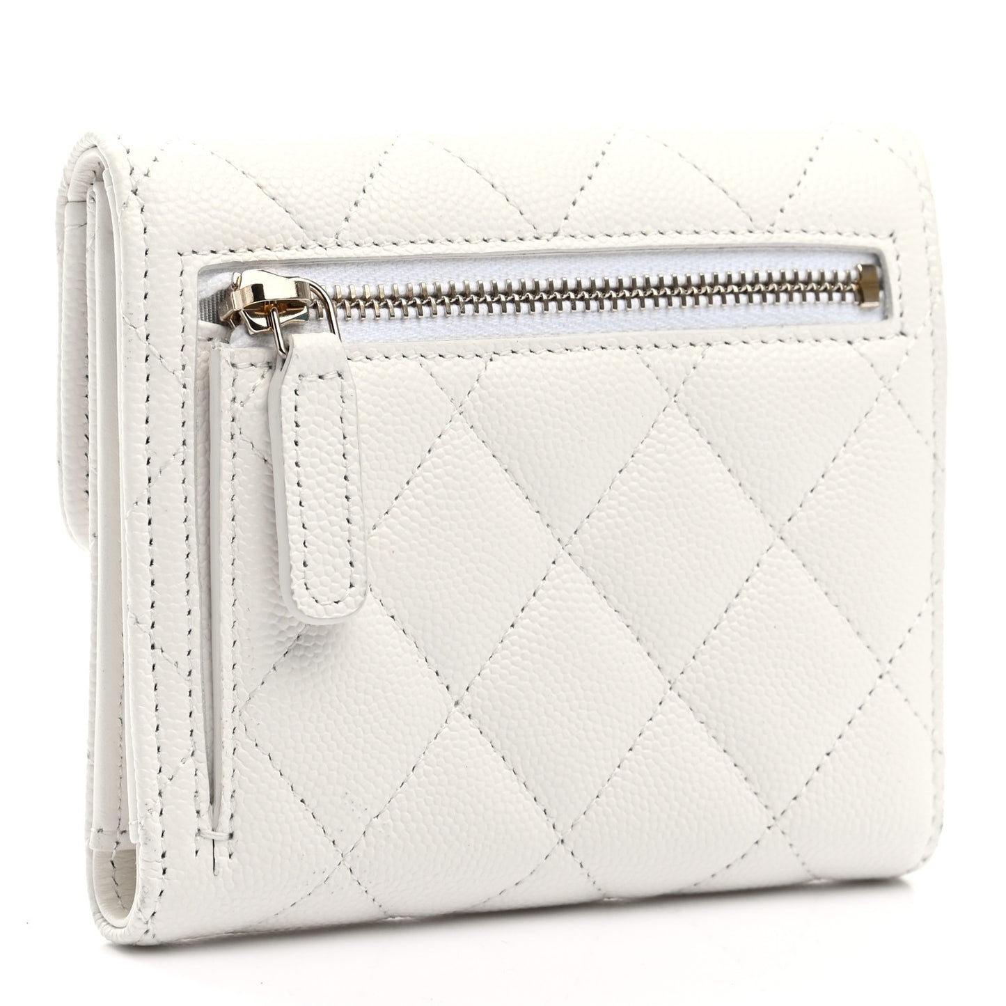 Caviar Quilted Compact Flap Wallet White
