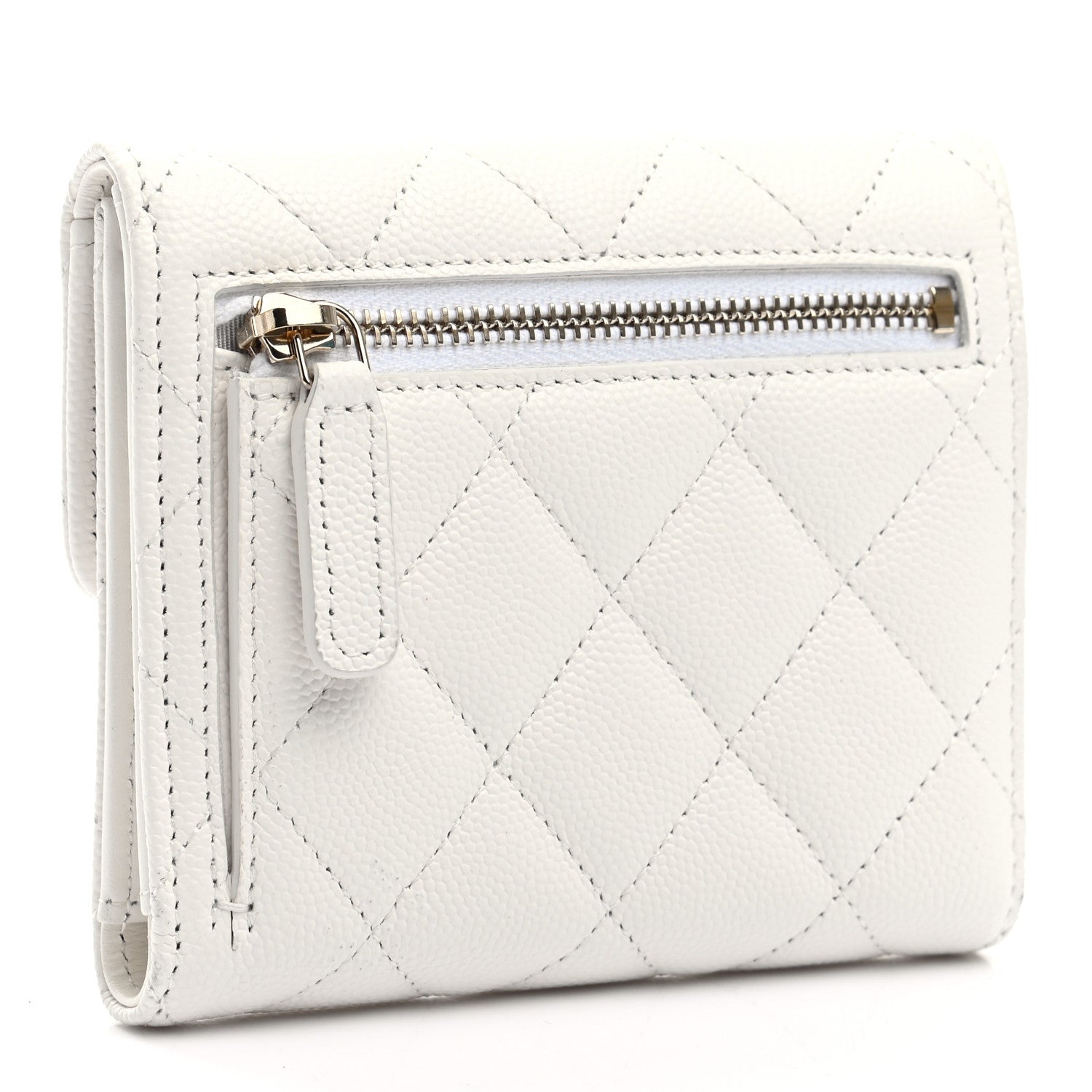 Chanel Caviar Quilted Compact Flap Wallet White 3 of 9