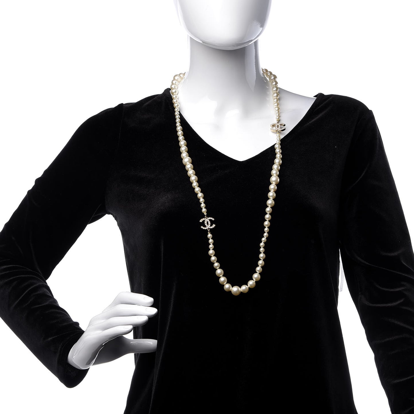 Pearl CC Long Necklace Gold