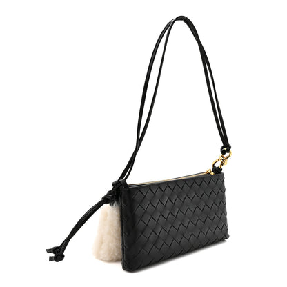 Bottega Veneta Nappa Intrecciato Shearling Andiamo Double Pouch Bag Black White 2 of 10
