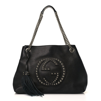 Gucci Pebbled Calfskin Studded Medium Soho Chain Shoulder Bag Black 1 of 10