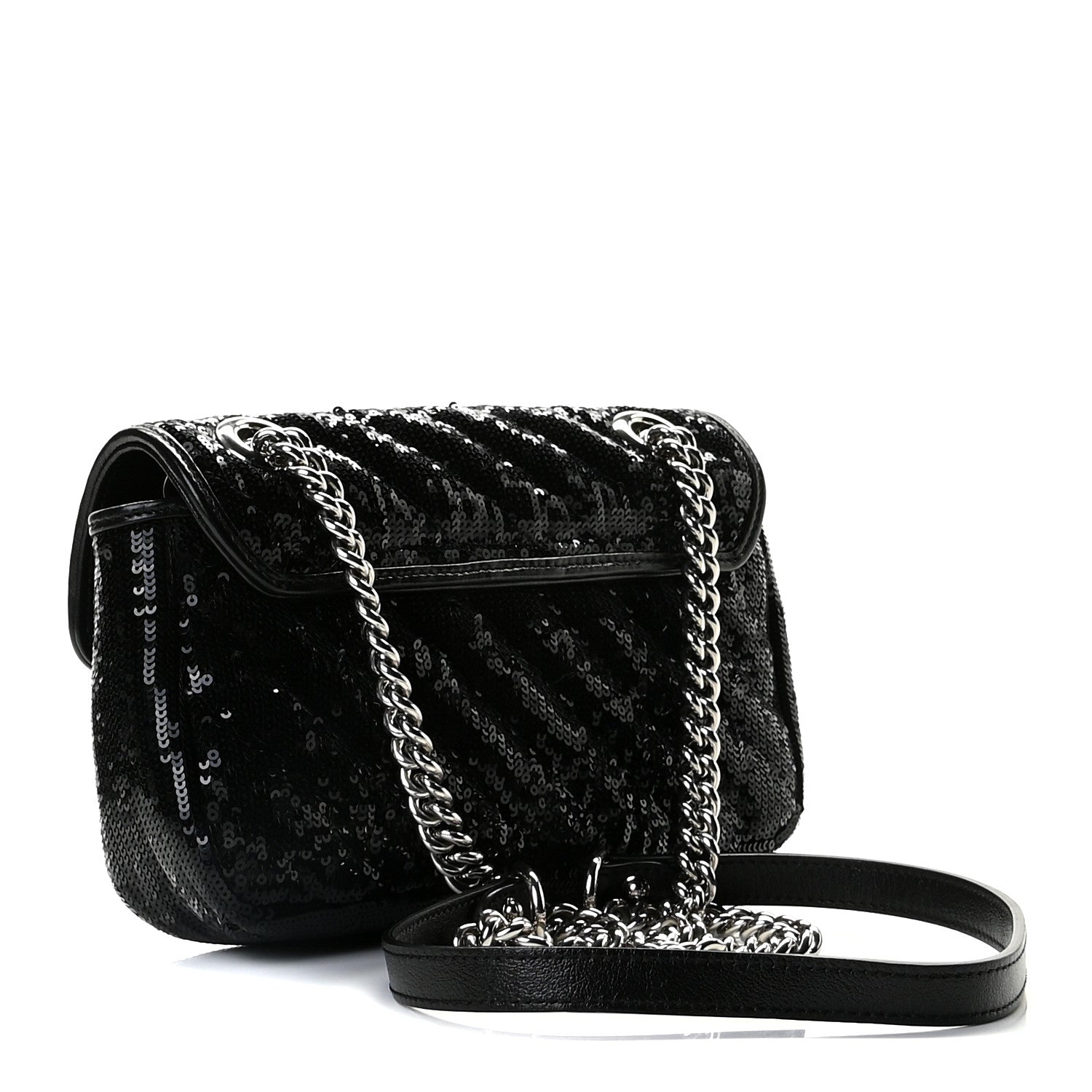 Gucci Sequin Matelasse Diagonal Mini GG Marmont Shoulder Bag Black 2 of 11