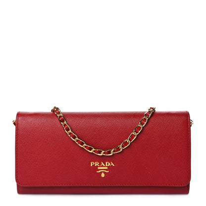 Prada Saffiano Metal Oro Chain Wallet Fuoco 1 of 10