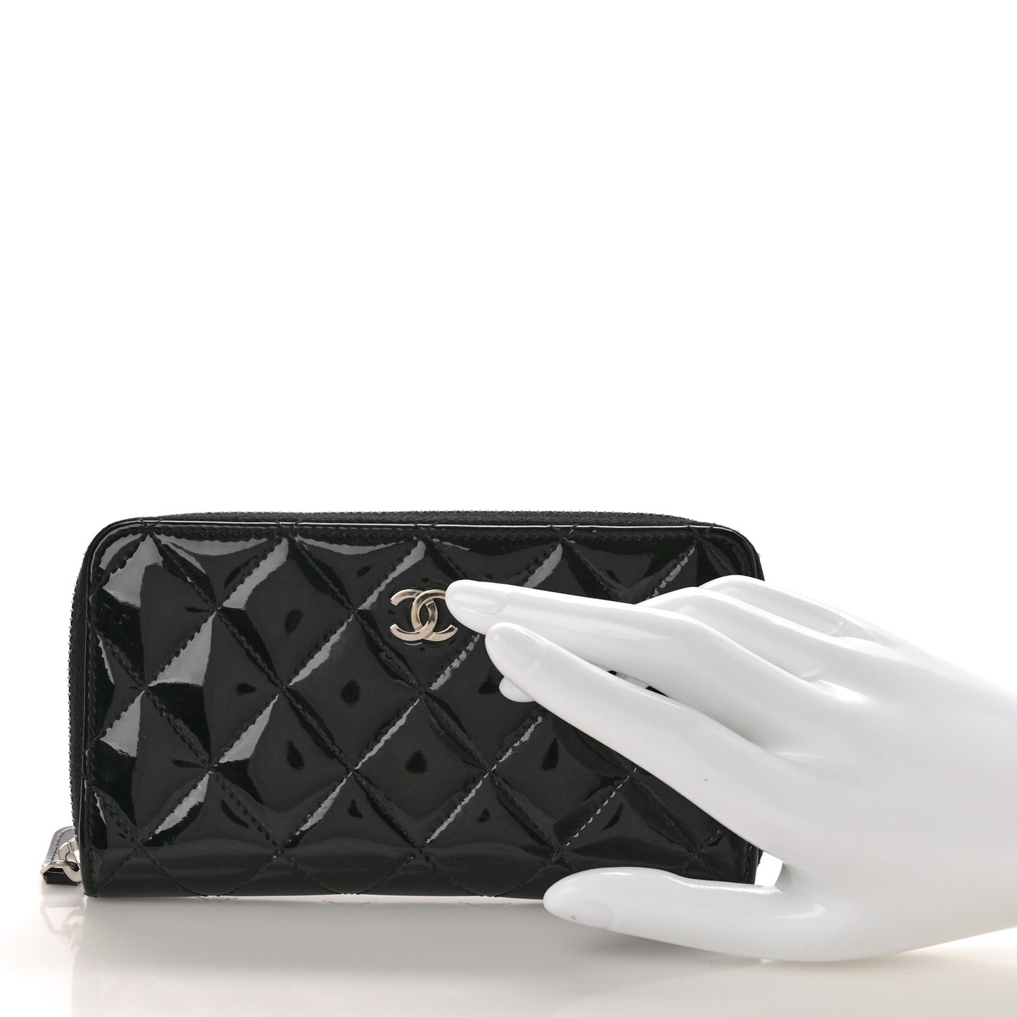Patent Quilted Small Zip Around Wallet Black