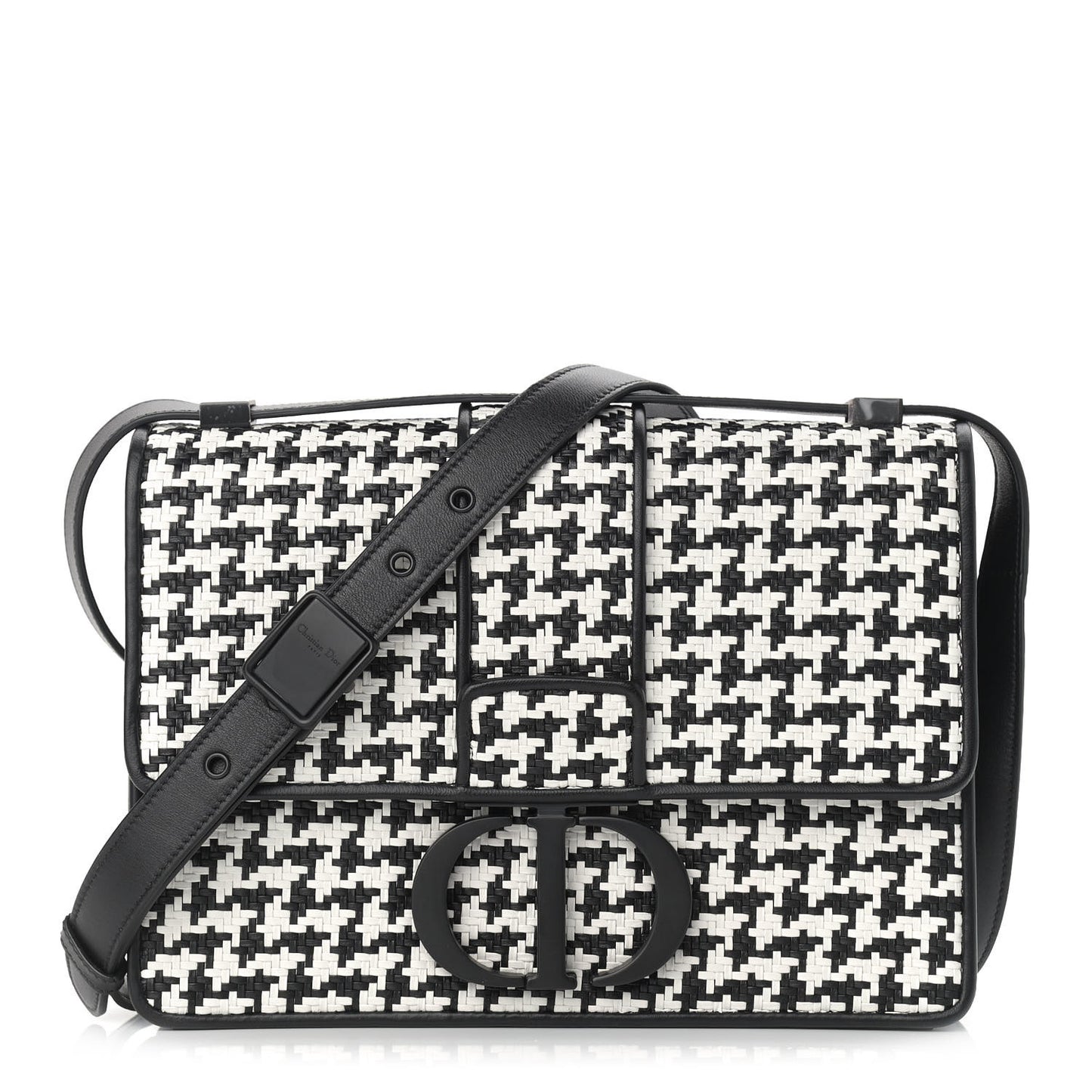 Lambskin Houndstooth Braided 30 Montaigne Flap Bag Black White